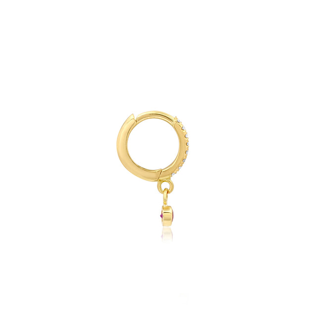 Diamond Huggies with Mini Ruby Bezel Drop