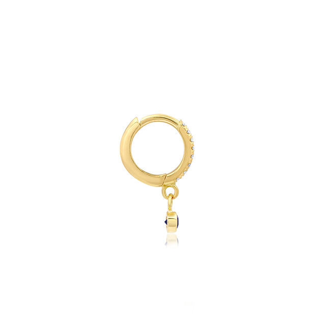 Diamond Huggies with Mini Blue Sapphire Bezel Drop