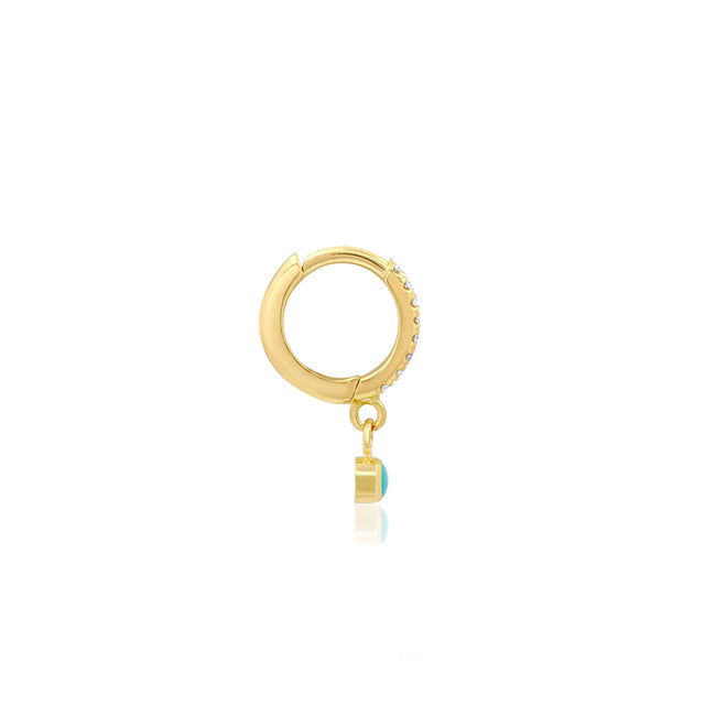 Diamond Huggies with Mini Turquoise Bezel Drop