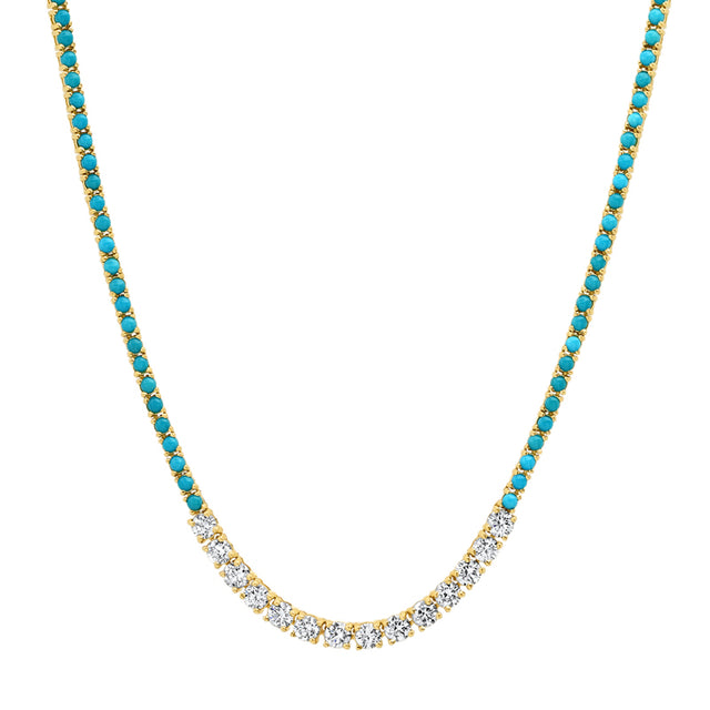 4-Prong Turquoise Tennis Necklace with Large 4-Prong Diamond Accent