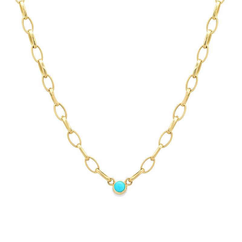 Small Edith Link Necklace with Turquoise Bezel Accent