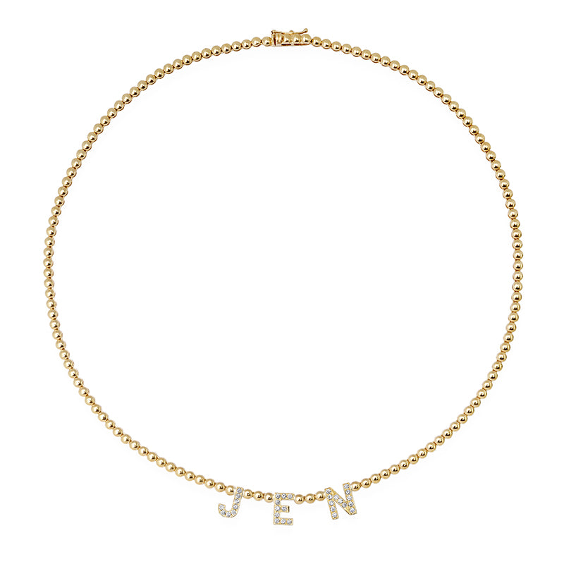 Mini Bezel Tennis Necklace with Custom Diamond Word Accent