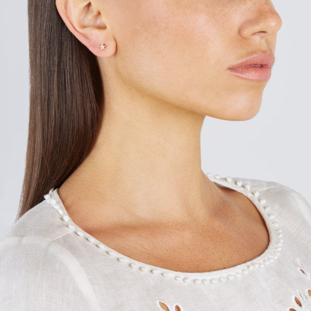 Single Yellow Gold Diamond Mini Star Stud