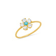 Large Diamond Flower Ring with Turquoise Center