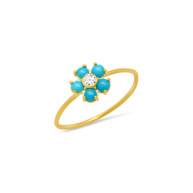 Turquoise Large Flower Ring with Diamond Center