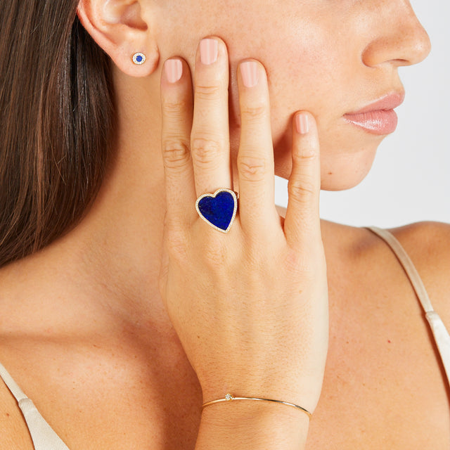 Lapis Inlay Heart Ring with Diamonds
