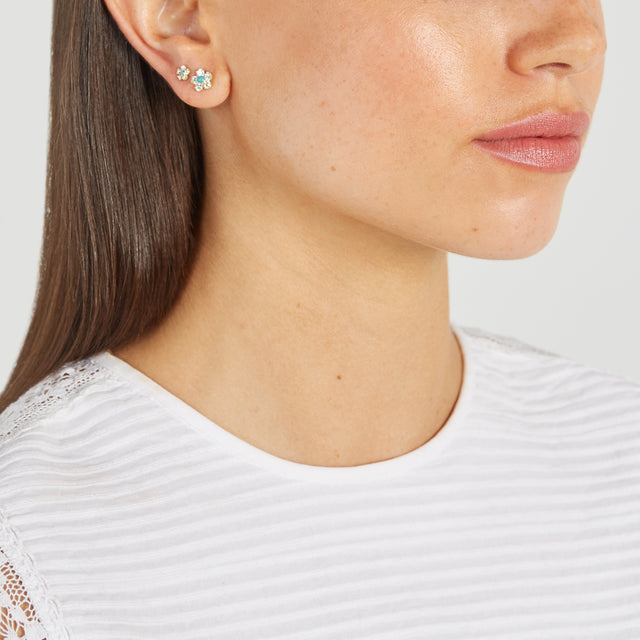 Large Diamond Flower Studs with Turquoise Center