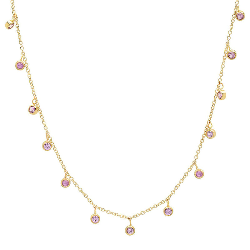 Mini Pink Sapphire Bezel Dangle By-The-Inch Necklace