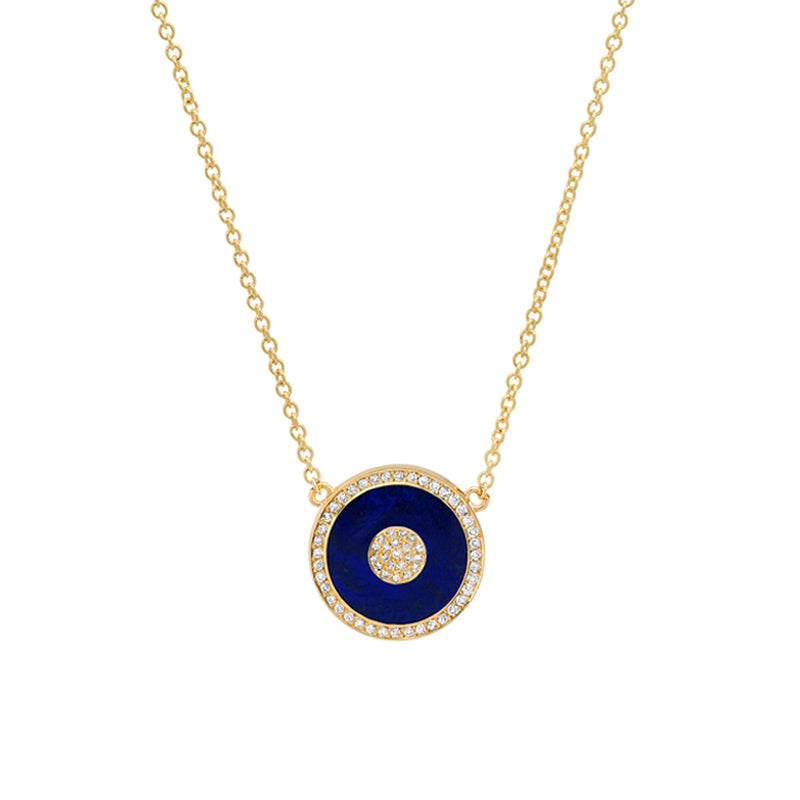 Mini Lapis and Diamond Inlay Evil Eye Necklace