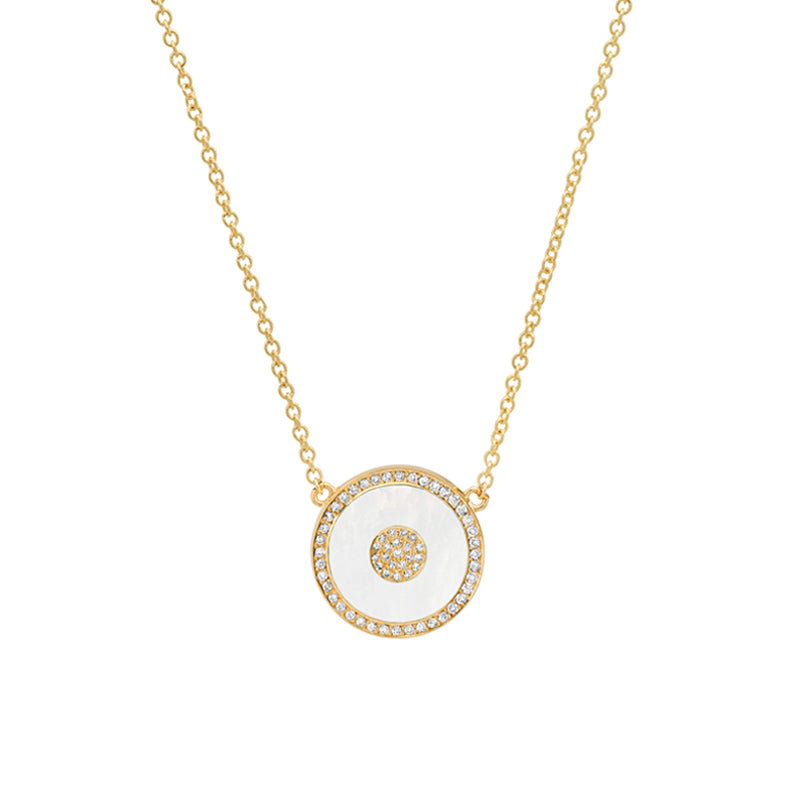 Mini Mother of Pearl and Diamond Inlay Evil Eye Necklace
