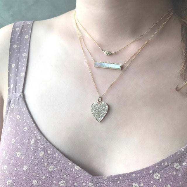 Mother of Pearl Inlay Bar Necklace with Diamonds