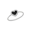 White Gold Extra Small Onyx Inlay Heart Ring with Diamonds