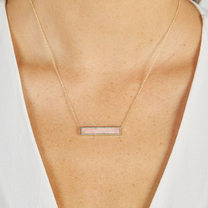 Pink Opal Inlay Bar Necklace with Diamonds