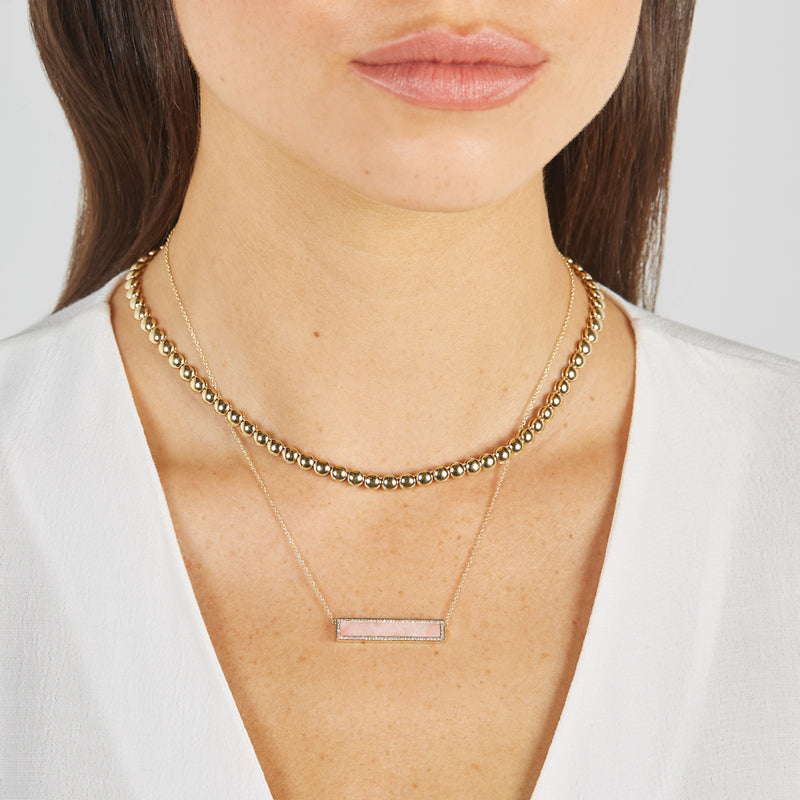 Pink Opal Inlay Bar Necklace with Diamonds