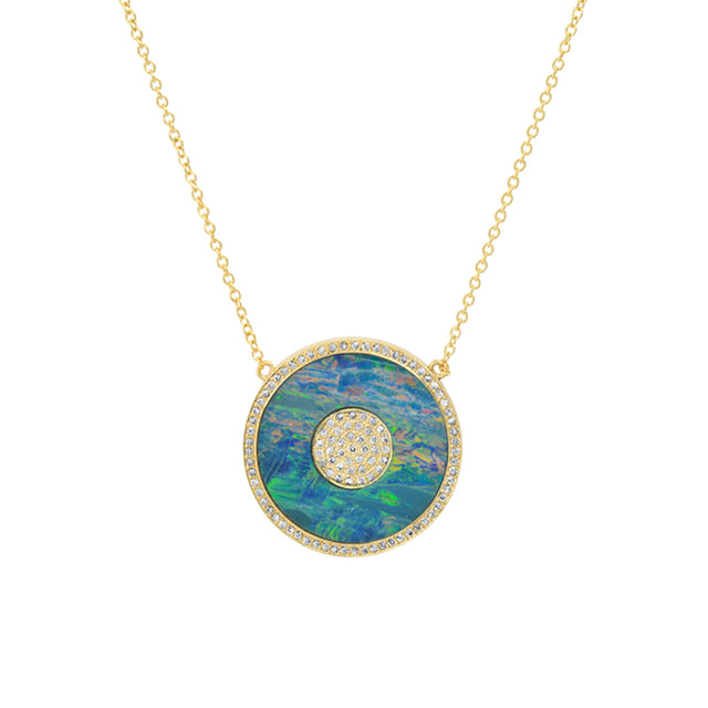 Red Boulder Opal and Diamond Inlay Evil Eye Necklace