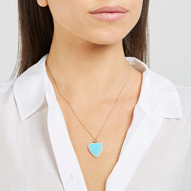 Turquoise Inlay Heart Necklace with Diamonds