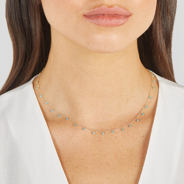 Mini Turquoise Bezel Dangle By-the-Inch Necklace