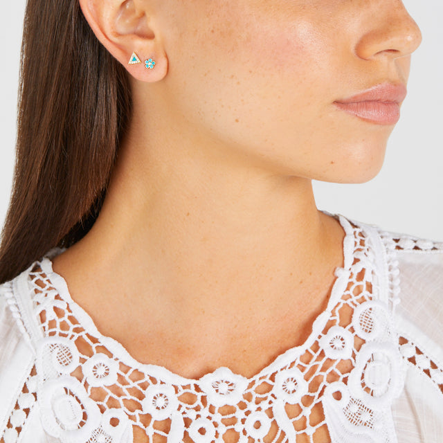 Turquoise Flower Studs with Diamond Center
