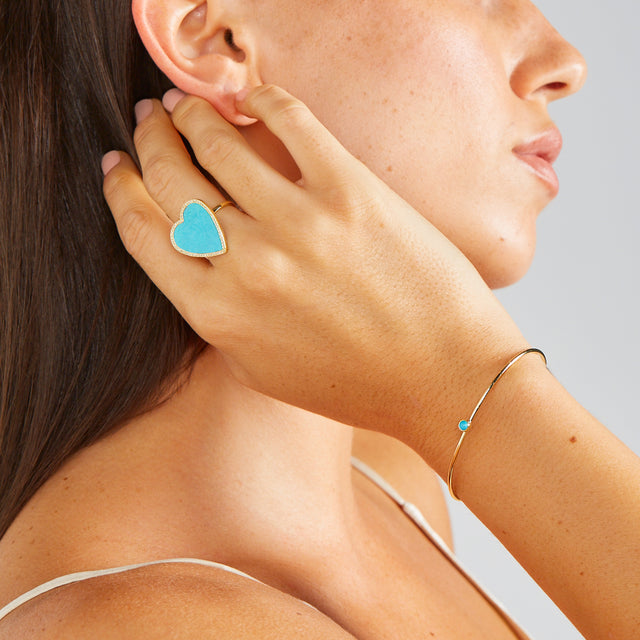 Turquoise Inlay Heart Ring with Diamonds