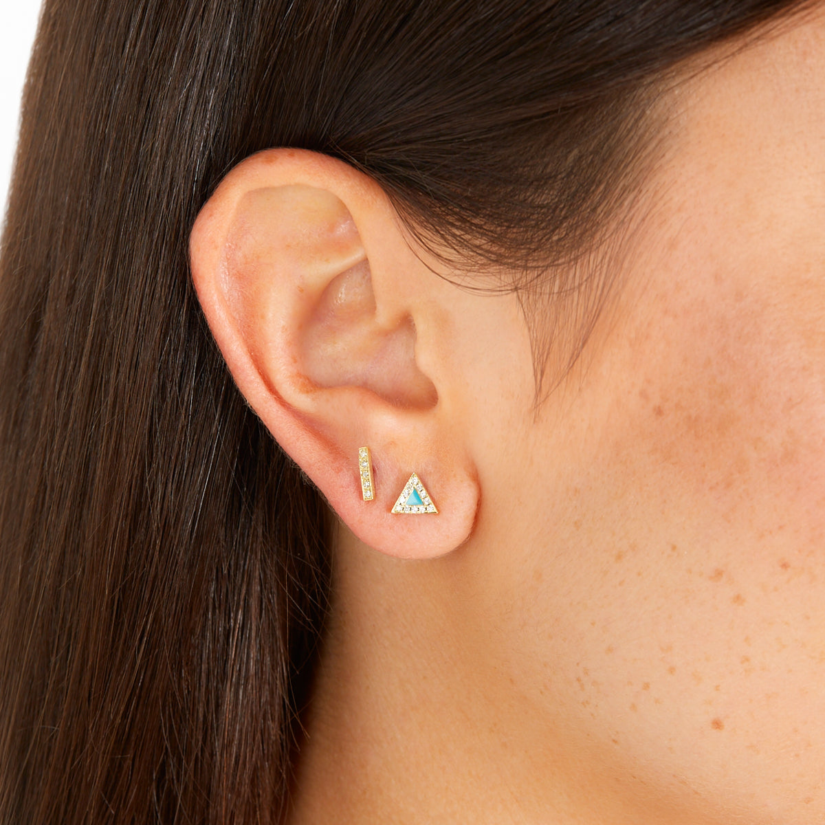 Turquoise Inlay Triangle Studs with Diamonds