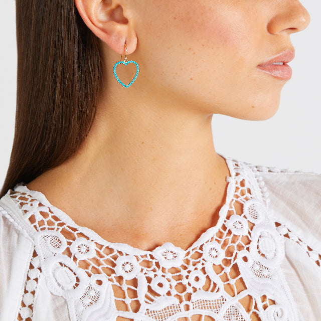 Turquoise Large Open Heart Drop Earrings