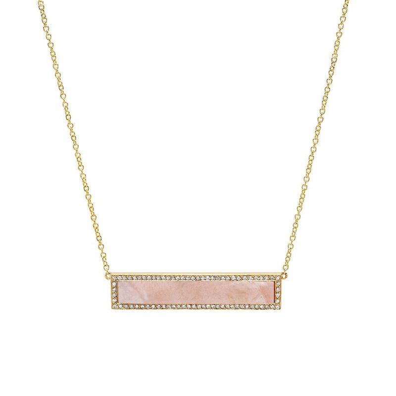 Pink Opal Inlay Bar Necklace with Diamonds